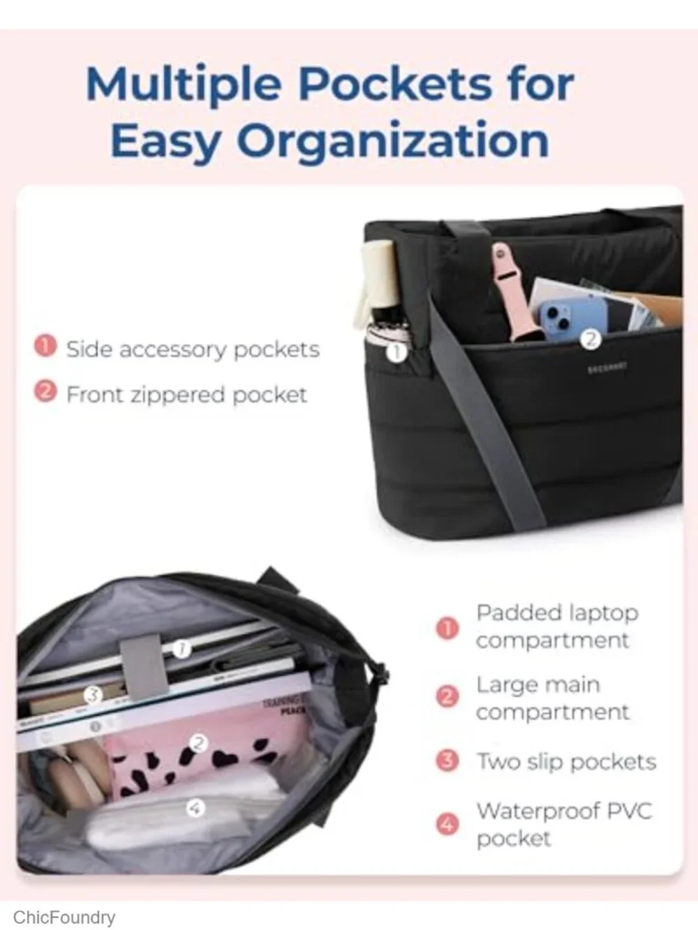 Large Nylon Tote Bag with Yoga Mat Straps for Women